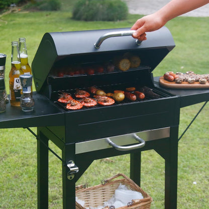 Charcoal Grills with Two Side Tables, 332 SQIN Cooking Area Outdoor Smoker Barbecue Bbq Grill for Camping, Patio,Backyard Party, Picnic, Black
