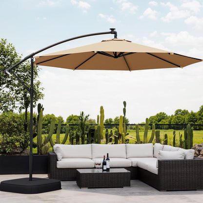 10Ft Patio Umbrella with Base Included, Outdoor Offset Cantilever Umbrella, Infinite Tilt, UV Protection for Backyard, Lawn, Garden & Pool, Beige