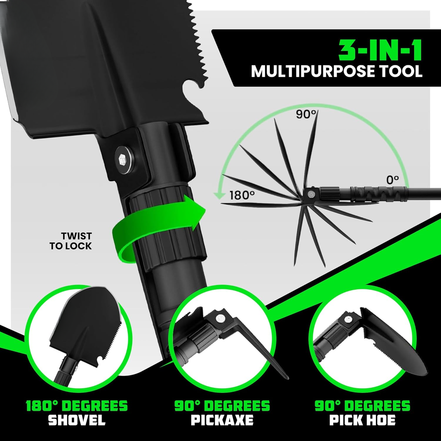 Tactical Survival Shovel with Pick