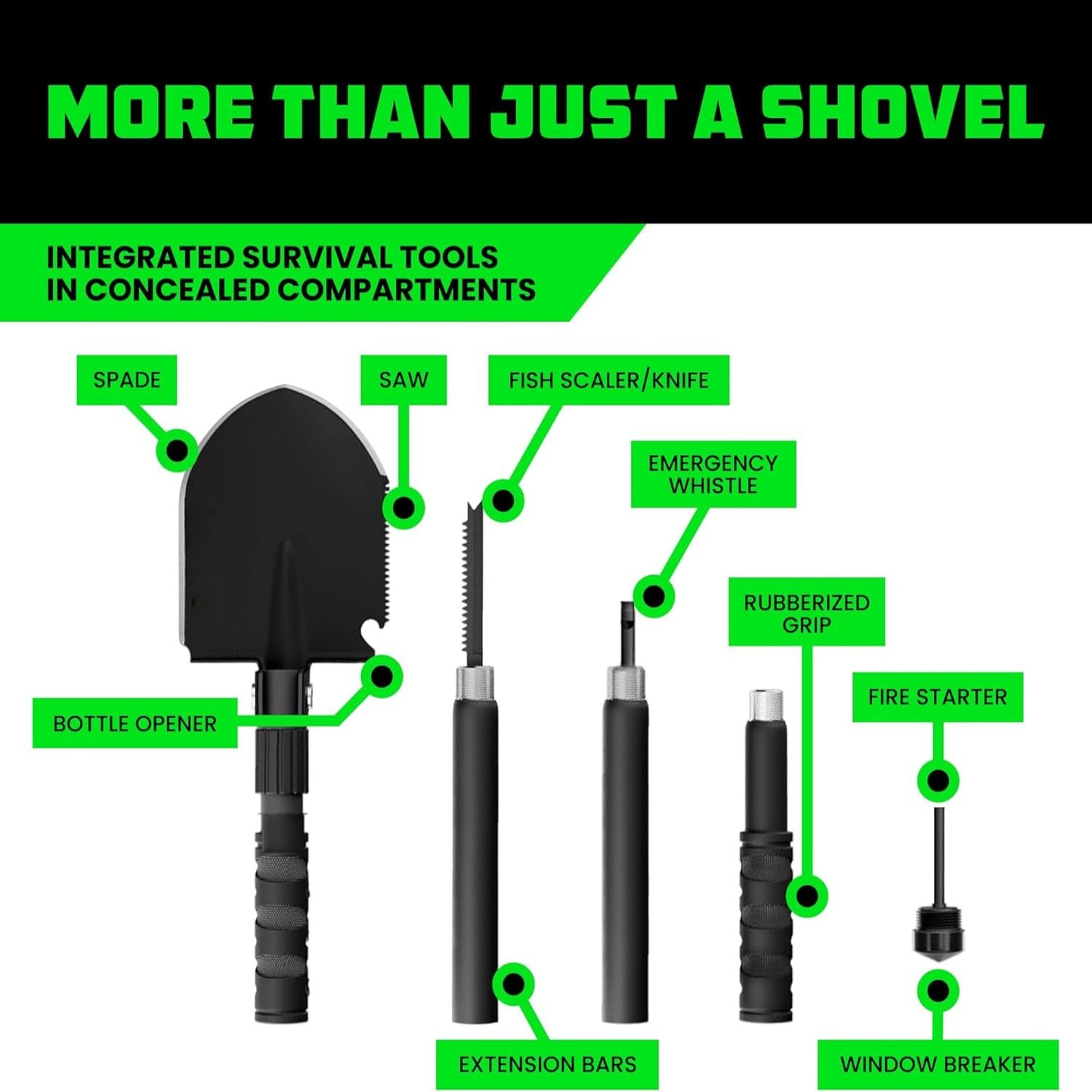 Tactical Survival Shovel with Pick