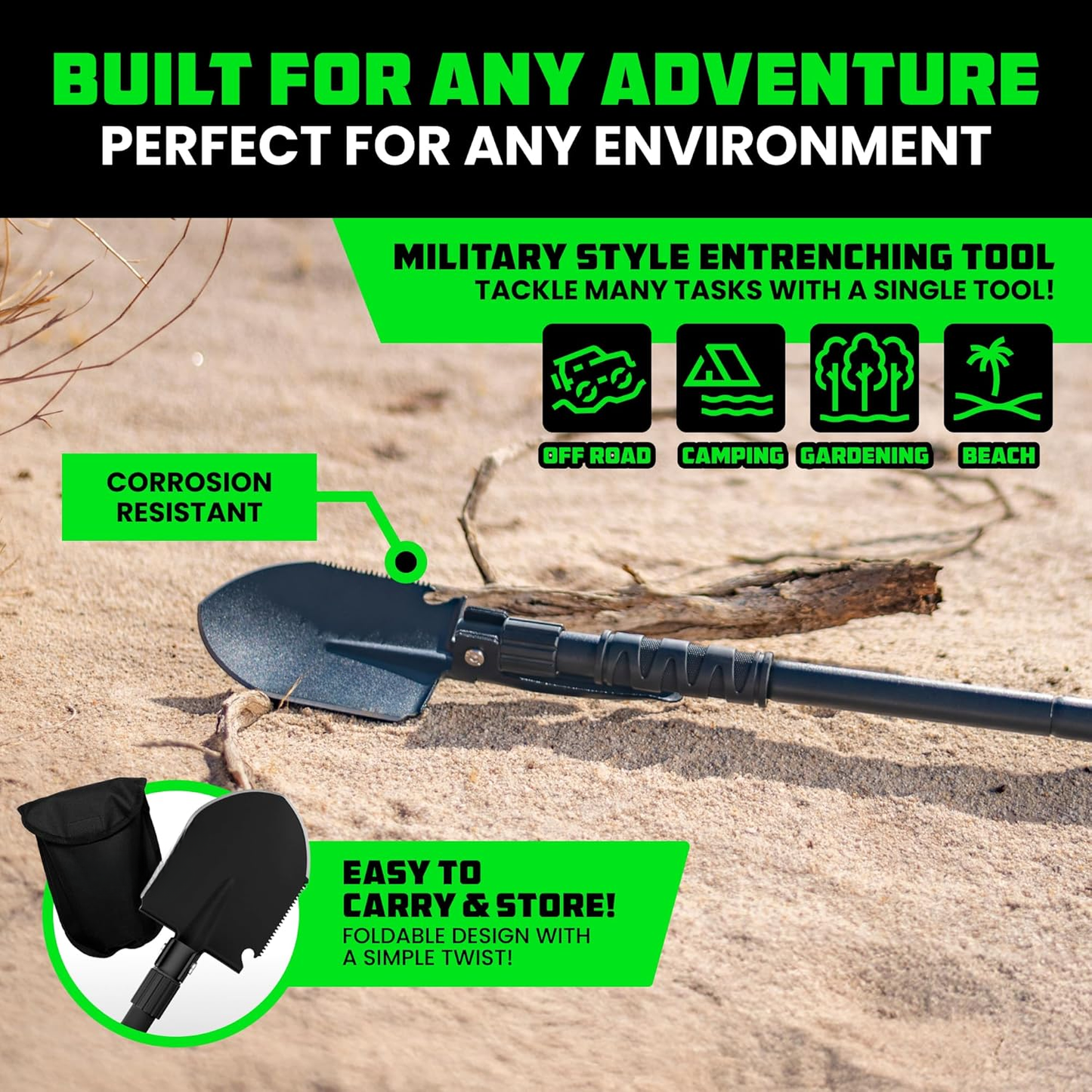 Tactical Survival Shovel with Pick