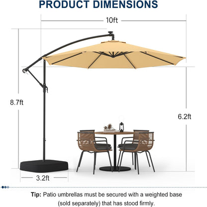 10Ft Patio Umbrella with Base Included, Outdoor Offset Cantilever Umbrella, Infinite Tilt, UV Protection for Backyard, Lawn, Garden & Pool, Beige